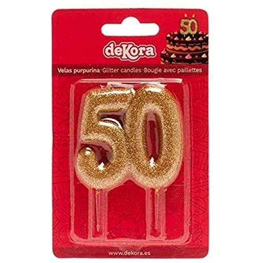 [345338] Vela 50 Aniversario Purpurina Oro Dekora