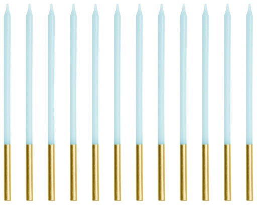 [DE26497] Velas Alargadas Azul-Oro 14cm, 12ud PartyDeco