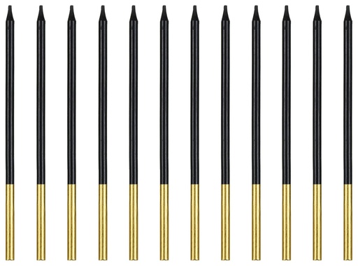 [DE26499] Velas Alargadas Negras-Oro 14cm, 12ud PartyDeco