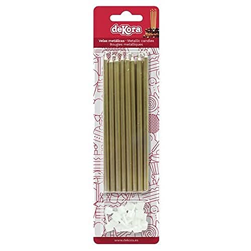 [345329] Velas Alargadas Oro Metalizadas 13cm, 16ud Dekora