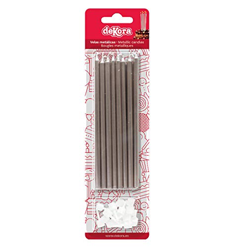 [345330] Velas Alargadas Plata Metalizada 13cm, 16ud Dekora