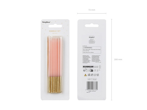 [DE26496] Velas Alargadas Rosa-Oro 14cm, 12ud PartyDeco