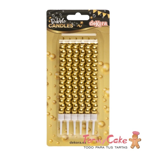 [345445] Velas para Tartas Burbuja Dorada 6ud Dekora