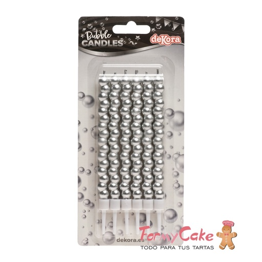 [345474] Velas para Tartas Burbuja Plateada 6ud Dekora