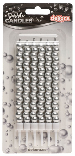 [345474] Velas para tartas burbuja plateada 6ud Dekora