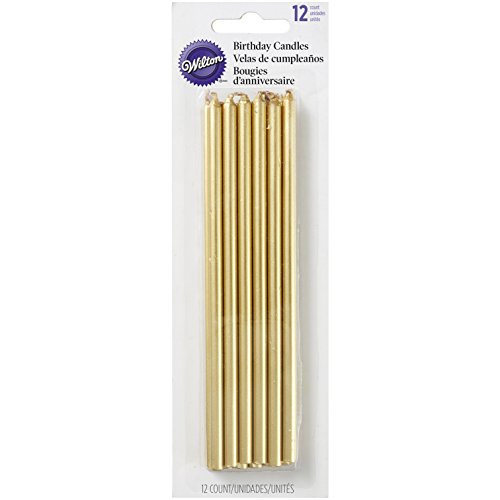 [05-0-0045] Velas para Tartas Doradas Alargadas 14cm, 12ud Wilton