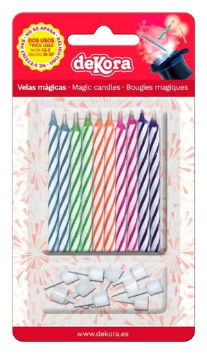 [345310] Velas para tartas mágicas, no se apagan 10ud Dekora