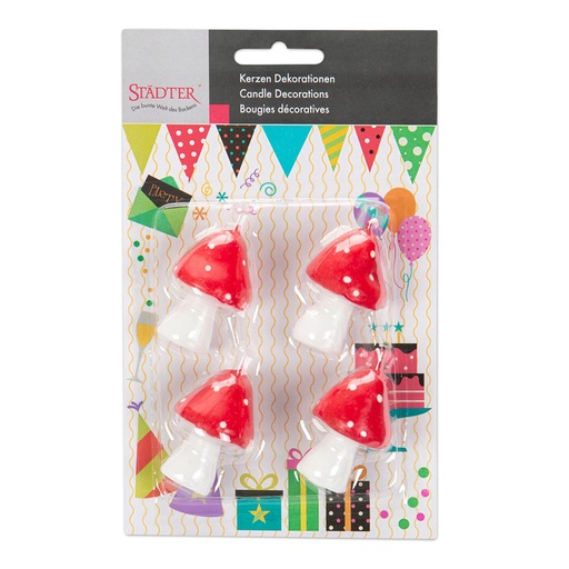 [910430] Velas para Tartas Setas Rojas 4ud Städter