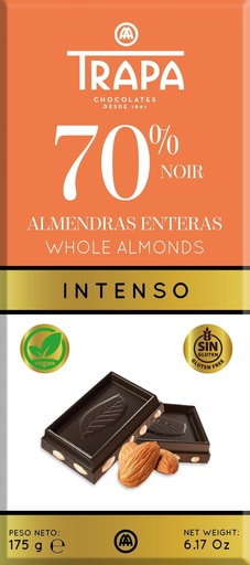 [023205] Tableta Chocolate Negro 70% Con Almendras 175gr Trapa