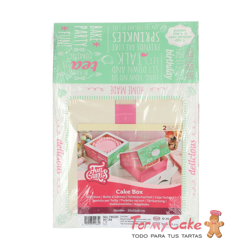 [FC1145] Caja Decorada Diseño Quotes 21x21x9cm 2ud Funcakes