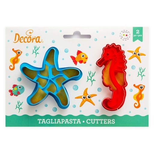 [0255135] Kit 2 cortadores estrella y caballito de mar Decora