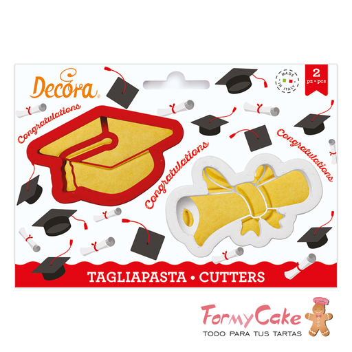 [0255047] Kit 2 Cortadores Birrete y Diploma Decora