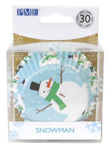 [bc803] Cápsulas cupcakes metalizadas muñeco de nieve 30ud PME