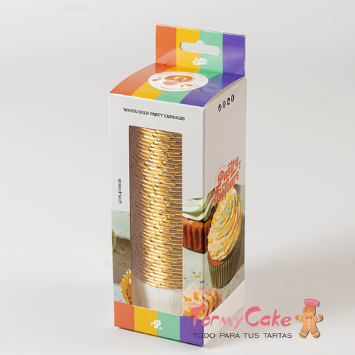 [P080497] Cápsulas fiesta blanca-oro 50ud pastry COLOURS