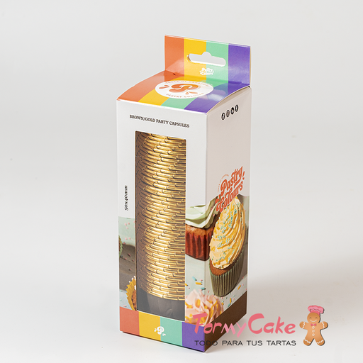 [P080500] Cápsulas fiesta marrón-oro 50ud pastry COLOURS