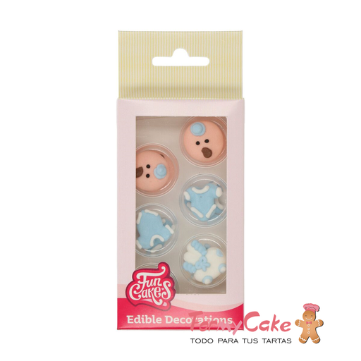 [F50100] Set decoraciones de azúcar bebé niño, 12ud. FUNCAKES