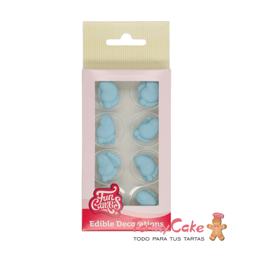 [F50110] Set decoraciones de azúcar pies bebe azules, 16ud. FUNCAKES