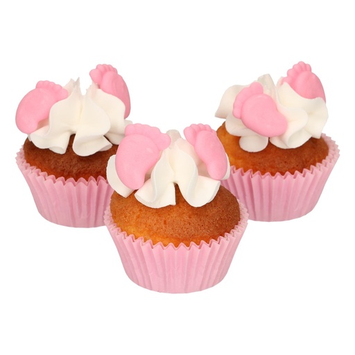 [F50115] Set decoraciones de azúcar pies bebe rosas, 16ud. FUNCAKES