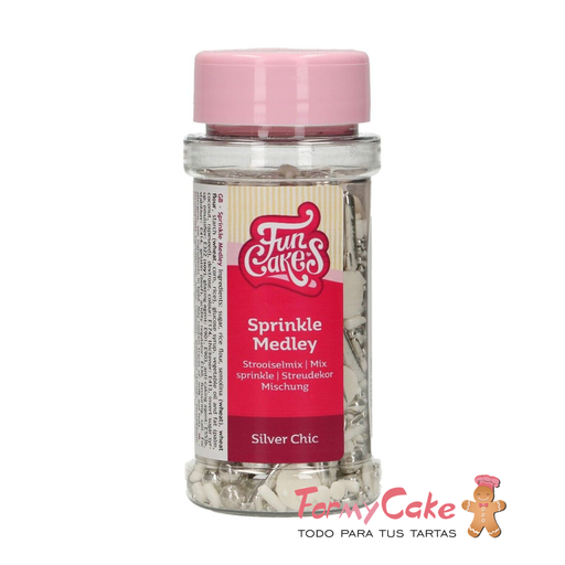 [F51185] Decoración comestible sprinkle medley silver chic 65g FUNCAKES