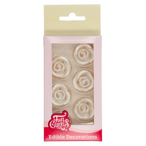 [F50445] Decoraciones de mazapán rosas color plata, 6ud. FUNCAKES
