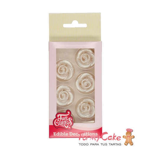 [F50445] Decoraciones de mazapán rosas color plata, 6ud. FUNCAKES