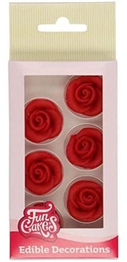 [F50425] Decoraciones de mazapán rosas color rojo, 6ud. FUNCAKES