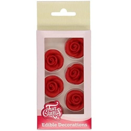 [F50425] Decoraciones de mazapán rosas color rojo, 6ud. FUNCAKES