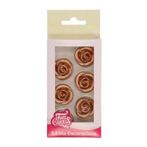 [F50550] Decoraciones de mazapán rosas color oro oscuro, 6ud. FUNCAKES
