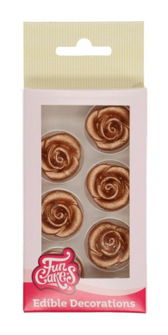 [F50550] Decoraciones de mazapán rosas color oro oscuro, 6ud. FUNCAKES