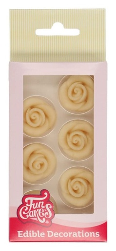 [F50435] Decoraciones de mazapán rosas color blanco, 6ud. FUNCAKES