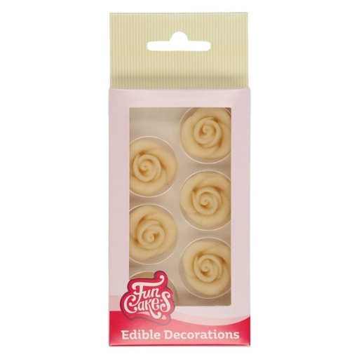 [F50435] Decoraciones de mazapán rosas color blanco, 6ud. FUNCAKES