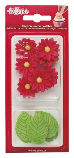 [230058] Flores rojas y hojas de azucar DEKORA