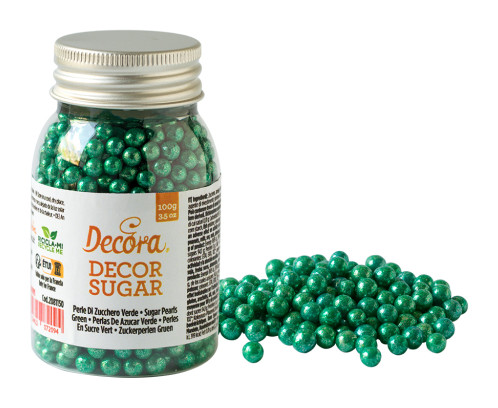 [2081161] Perlas de azucar verde metalizado 100gr DECORA