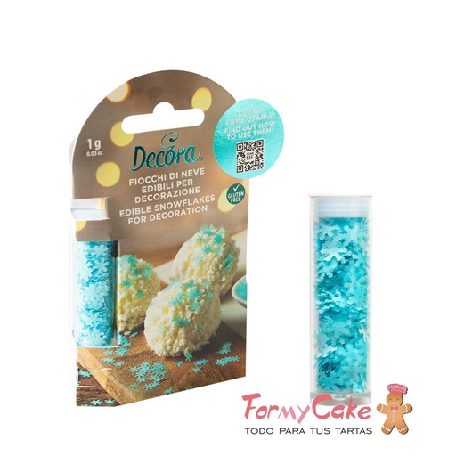 [2090207] Decoraciones comestibles copos nieve azules 1gr DECORA
