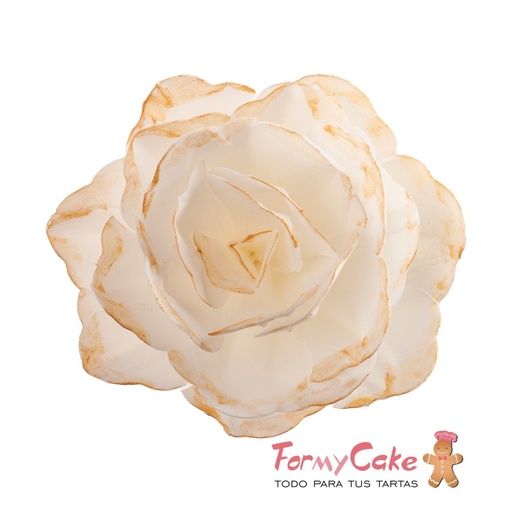 [126181] Rosa de oblea blanca borde dorado DEKORA