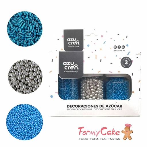 [DE90103] Set sprinkle fideos azul/nonpareil azul/perlas plata AZUCREN