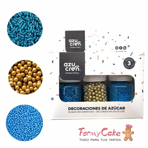 [DE90102] Set sprinkle fideos azul/nonpareil azul/perlas oro AZUCREN