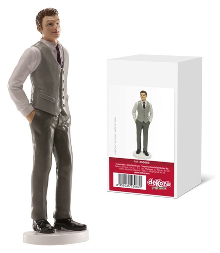 [305088] Figura para tarta de boda hombre chaleco gris 16 CM