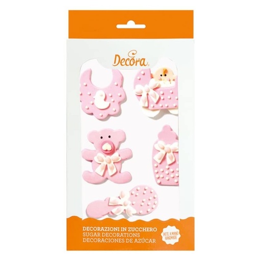 [0500320] Decoración de azúcar para bautizo rosa 5ud DECORA
