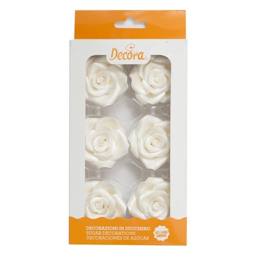 [0500360] Rosas grandes comestibles blancas 6ud DECORA