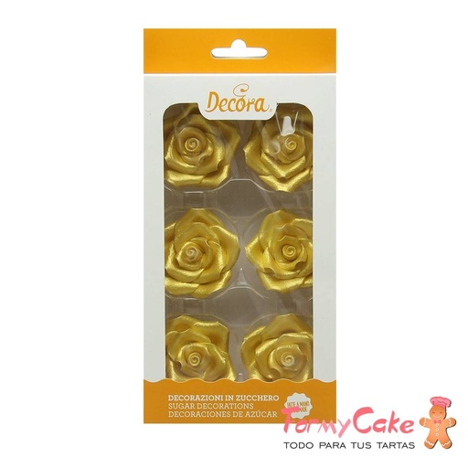 [0500366] Rosas comestibles oro brillante 6ud DECORA