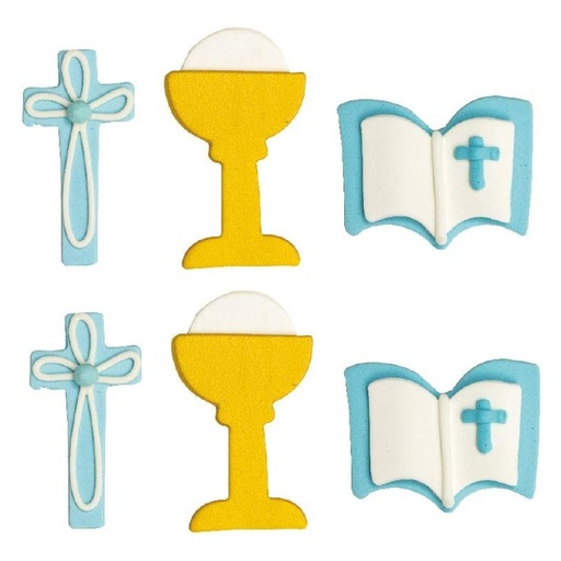 [0500279] Decoración de azúcar para primera comunión azul 6ud DECORA