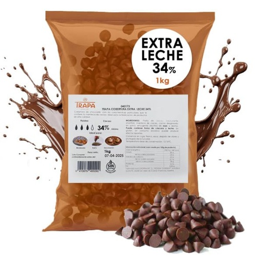 [040172] Cobertura chocolate con leche extra 34% 1kg TRAPA